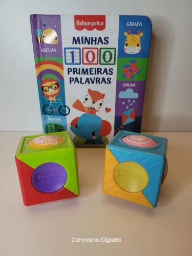 2 Brinquedos Didáticos + 1 Livro "Minhas 100 Primeiras Palavras" Fisher Price