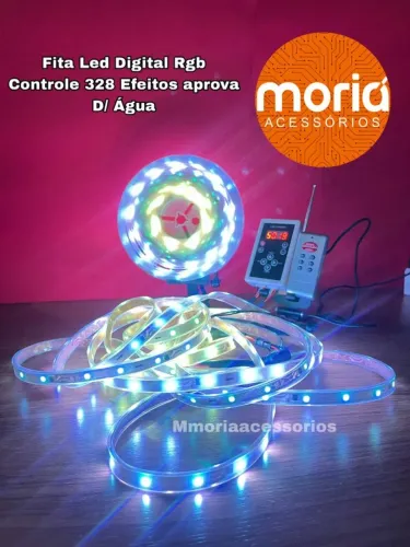 Fita Led Digital 6803 Rgb 328 Efeitos Prova D'água com Fonte Central de Controle