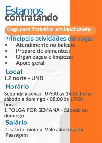 Vaga para trabalhar em lanchonete