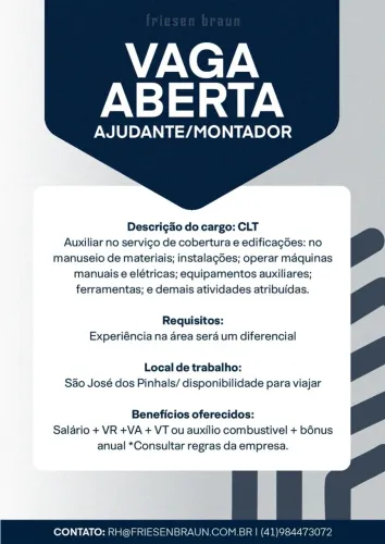 Vaga para São José dos Pinhais