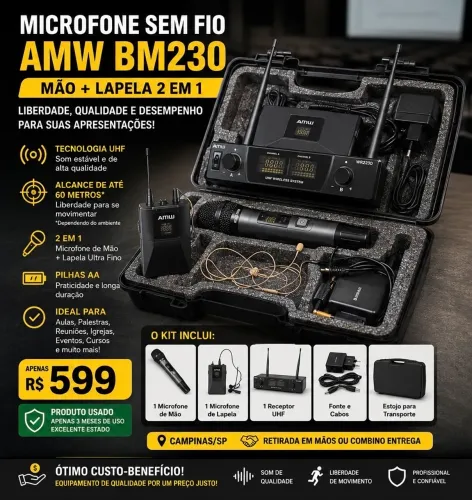 Microfone Sem Fio 2 em 1
