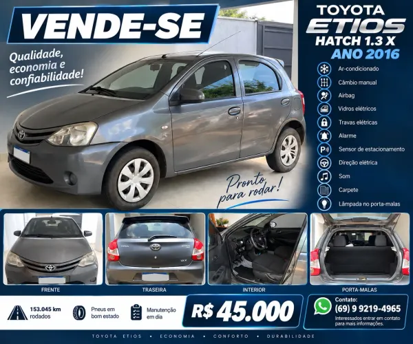 Toyota Etios X 1.3 Flex 16V 5P Mec. 2016
