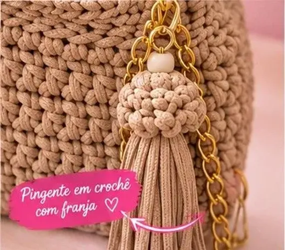 Bolsa em crochê fio náutico cor bege