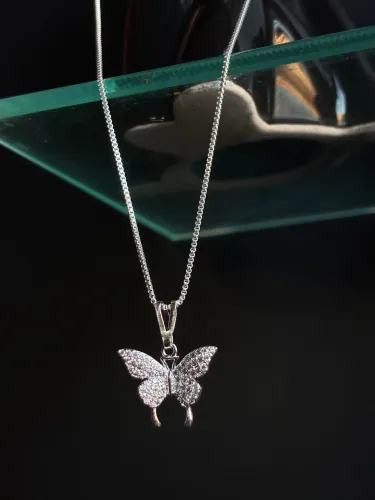 Cordão 45 cm com zirconias ( aço inoxidável)