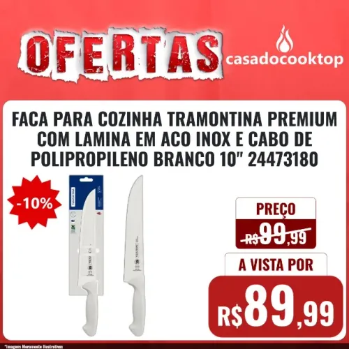FACA PARA COZINHA TRAMONTINA PREMIUM COM LAMINA EM ACO INOX E CABO DE POLIPROPILENO BRANCO