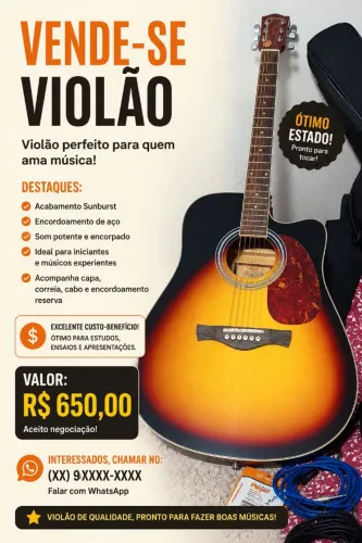 Vendo violão elétrico Memphis semi novo acompanha capa 2 cabos etc 