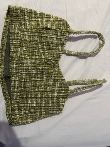 Cropped Feminino em Tweed Verde e Branco - Estilo Fashion