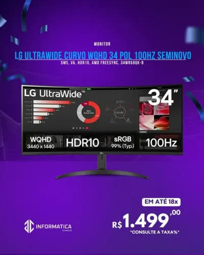 MONITOR LG ULTRAWIDE CURVO WQHD 34 POL 100HZ SEMINOVO