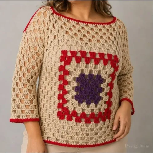 Blusa de crochê feito a mão 100% artesanal