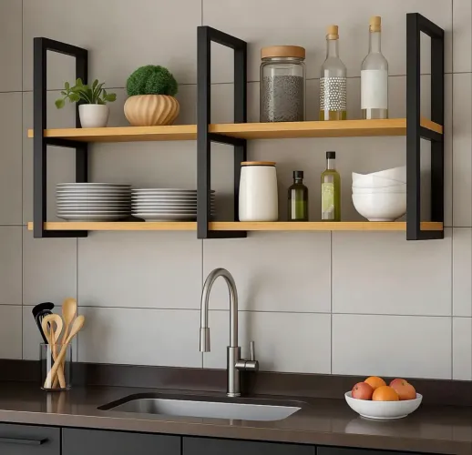 Prateleira Suspensa Industrial Cozinha Metalon MDF Lâmina-Mel 120x55cm