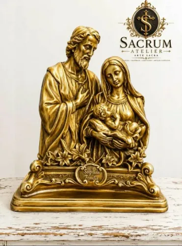 Busto Sagrada família dourada em gesso 