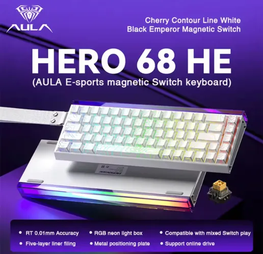 Teclado Aula Hero 68he Magnético 0.01mm 8000hz Listras Rapid Trigger Hall Effect Com Fio 
