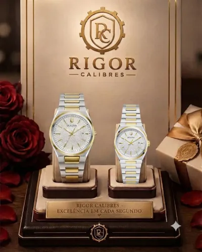 Kit Relógios Bulova Classic Casal Prata e Dourado: Quartzo, Mostrador Branco, Aço Inox