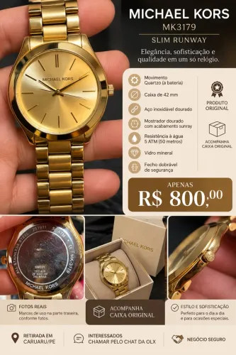 RELÓGIO MICHAEL KORS MK3179 DOURADO ? R$ 800