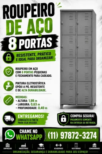 ROUPEIRO EM AÇO 8 PORTAS PEQUENAS 
