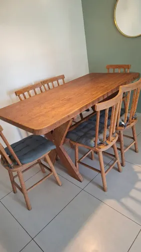Mesa de jantar madeira maçiça 6 cadeiras 1,60x80