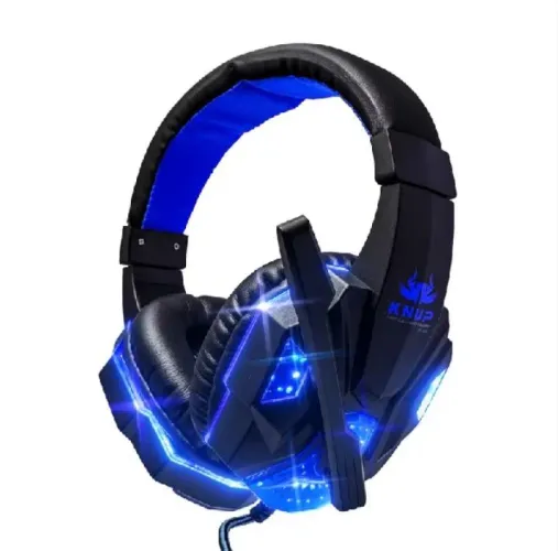 Headset gamer azul com led