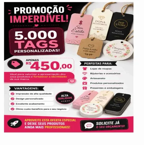 Promoção 5000 tags personalizadas para roupas e bjuterias