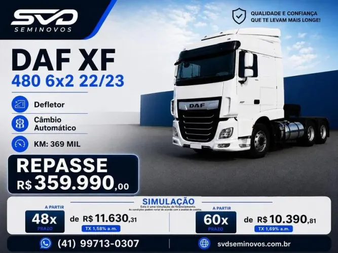 DAF XF 480 6X2 ANO 2023 - COM 369 MIL KM - REPASSE