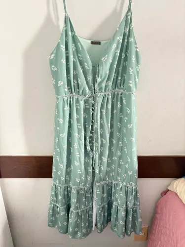 Vestido Midi Floral Verde Menta | Estilo Farm Romântico | 