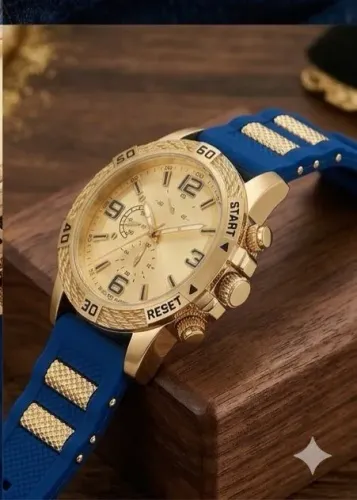 Relógio Masculino Esportivo Robusto Pulseira Silicone Azul Luxo Premium