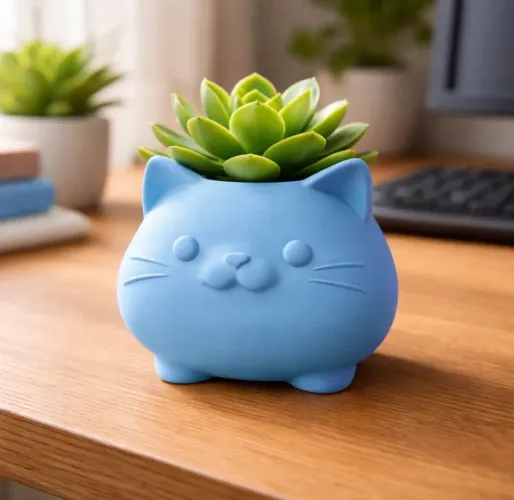 Mini Vaso Gatinho Azul Vasinho de Gato Decorativo para Suculentas