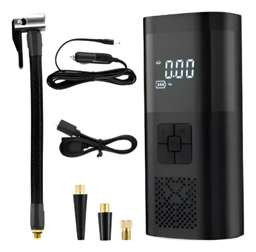 Mini Compressor Power Bank Portátil Bomba de Encher Pneu: Carro, Moto, Bike, Bola e Balão