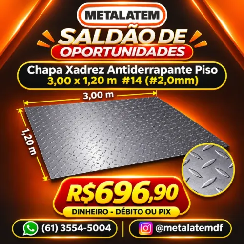 Chapa Xadrez Antiderrapante Piso 3x1,2m #14 (#2,0mm)
