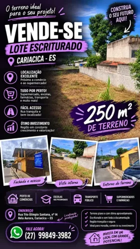 LOTE EM BELA AURORA PROXIMO AO SUPERMERCADO ECONOMIA, 250 MT, ESCRITURADO, TODO MURADO