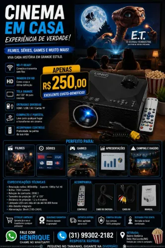 Mini Projetor LED UNIC UC46 Wi-Fi Ready - Pouquíssimo uso - Completo R$ 125,00