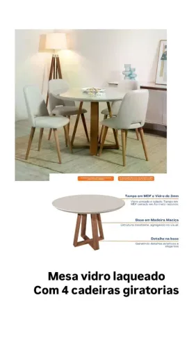 Mesa linda vidro 3m laqueada
