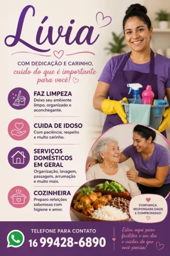 Cuidadora limpeza doméstica serviços gerais