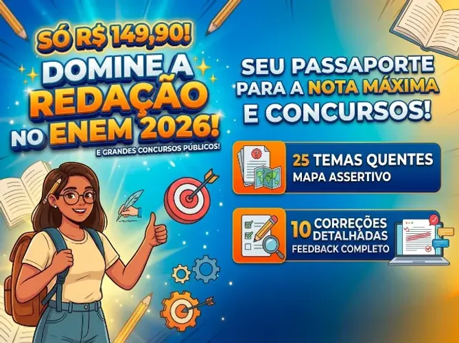 Combo Redação ENEM 2026 e Concursos: 10 Correções + 25 Temas