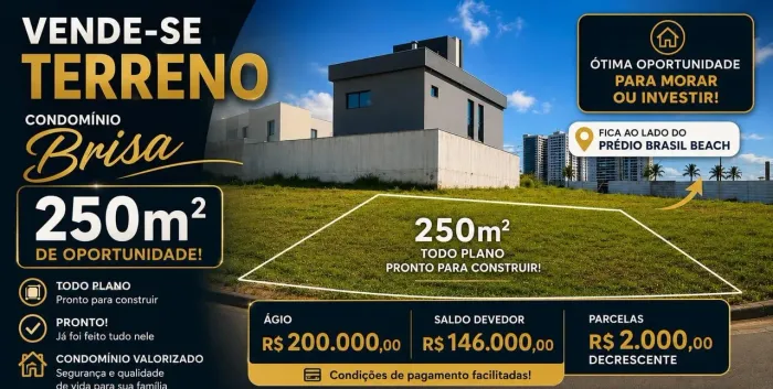 Vende-se Ágio de um terreno com 250m2 no Condomínio Brisas Horizontal em Cuiabá MT