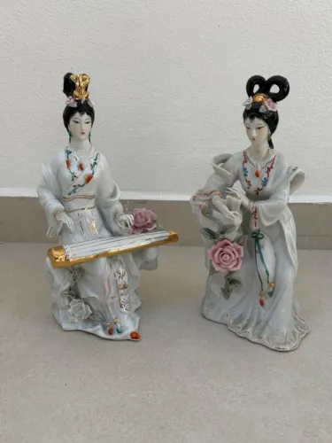 Escultura decorativa de relíquia de porcelana chinesa - conjunto de 2