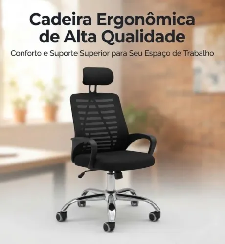Cadeira de Escritório Ergonômica Diretor Mesh com Apoio de Cabeça e Tela Respirável