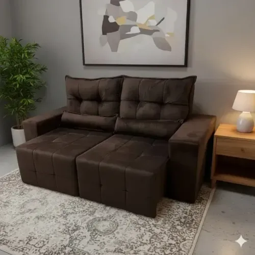 Sofá Retrátil e Reclinável Lisboa Marrom (Produto Direto de Fábrica NOVO)