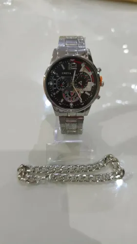 Relogio Geneva Analógico e Data de Aço Prata + Pulseira de Brinde Novo