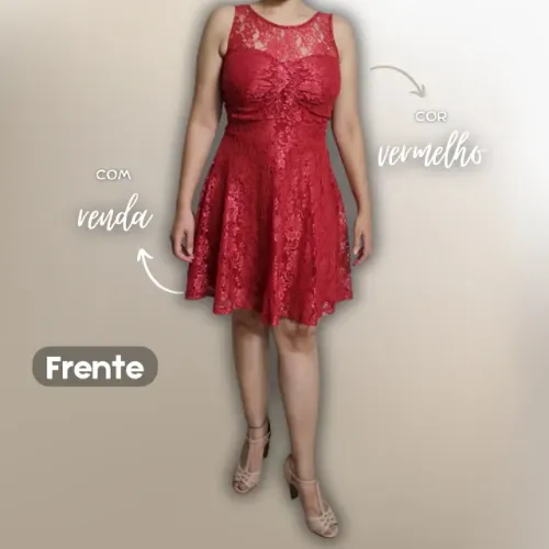 Vestido Mid Vermelho de Renda