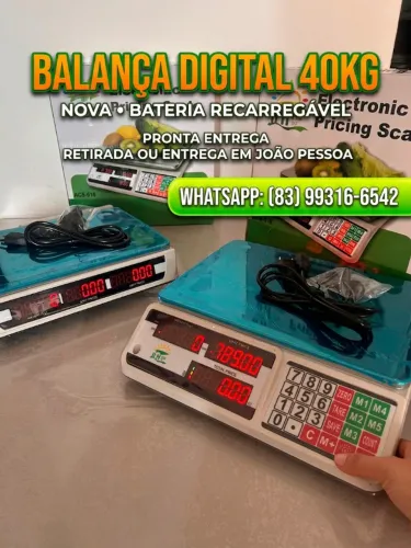 Balança 40kg comercial bateria recarregavel e energia. NOVA