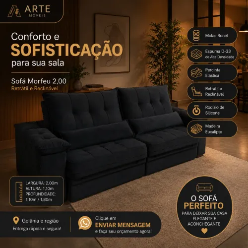 SOFÁ RETRÁTIL E RECLINÁVEL - TAMANHO 2,00x1,80