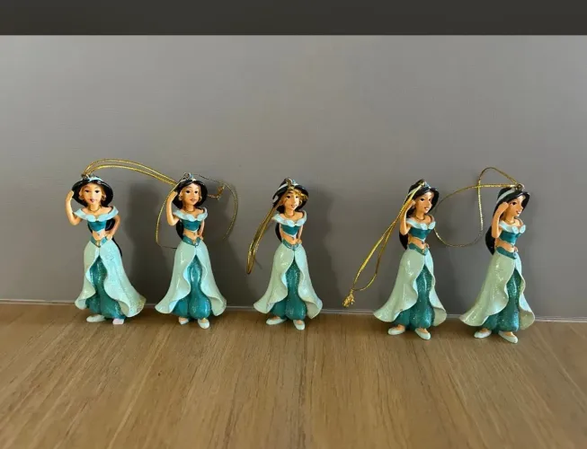 jasmine disney ornamento de natal. kit com 5 unidades, 3 estão com leve avaria