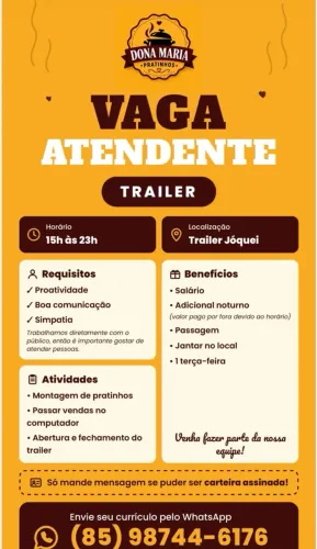 VAGA PARA ATENDENTE TRAILER 