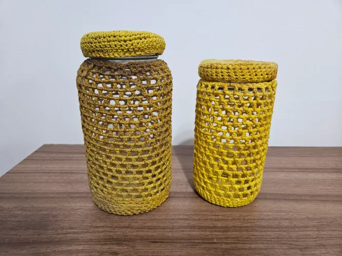 Potes de Vidro com Crochê 