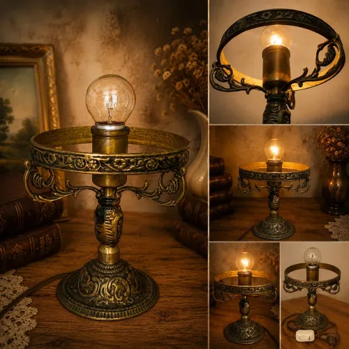 Luminária Abajur Vintage em Metal Trabalhado - Peça Decorativa Clássica