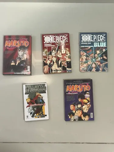 One Piece RED e BLUE; NARUTO livros da batalha e do Guerreiro; FMA guia 3