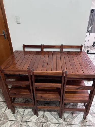 Conjunto 6 cadeiras mesa maciça área gourmet
