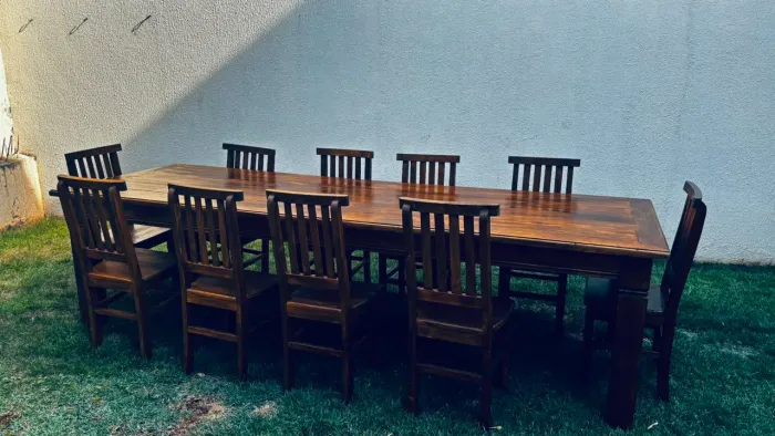 Mesa Rústica de Madeira 350x100cm com 10 cadeiras