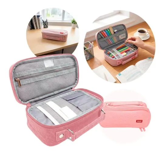 Estojo Escolar Organizador com 3 Divisórias [Rosa]<br>
