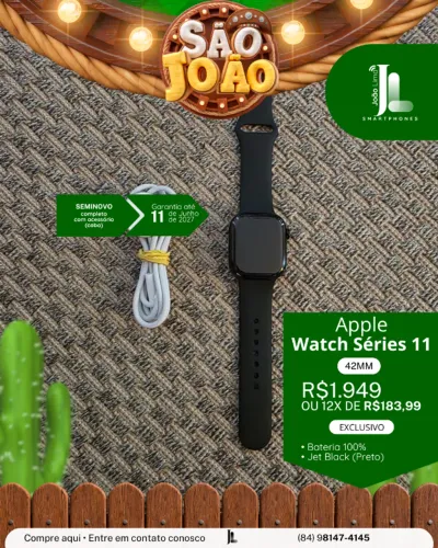 APPLE WATCH SÉRIES 11, 42MM, JET BLACK, SEMINOVO NA GARANTIA, EXCLUSIVO!